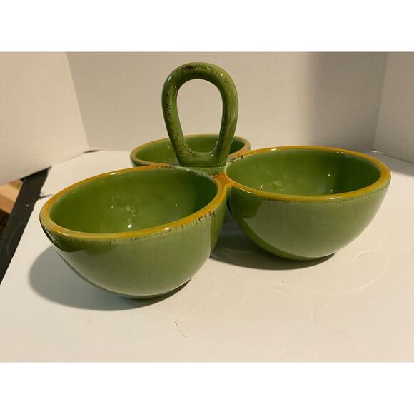 3 Section GREEN Serving Dish Bowl Set for Candy, Nuts, Dips, Condiments - Picture 4 of 7